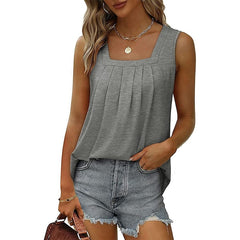 Women's Tank Pleated Solid / Plain Color Basic Square Neck Sleeveless Summer Wine Red Black White Light Green Pink