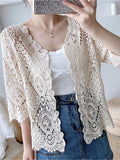 Women's Cardigan Sweater Jumper Crochet Knit Embroidered Hole Solid Color Open Front Stylish Casual Daily Going out Summer Spring White Beige One-Size