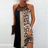 Women's Casual Dress Halter Neck Dress Midi Dress Leopard Black Wine Sleeveless Geometric Cut Out Summer Spring Halter Fashion Vacation S M L XL XXL 3XL