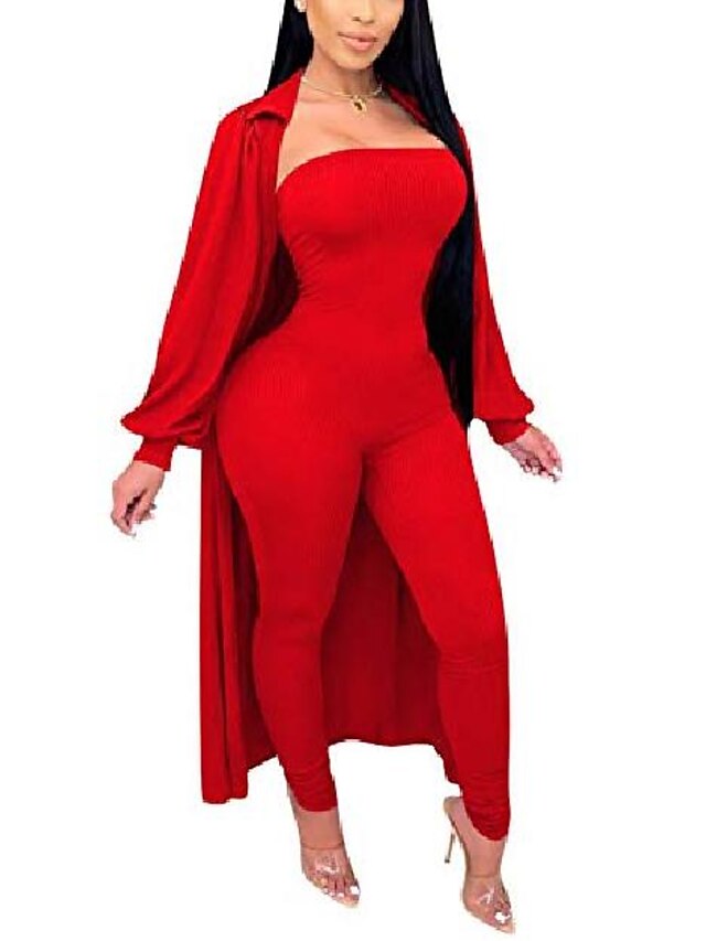 Women's Jumpsuit Solid Color Regular Fit Long Sleeve Pink Red Gray S M L Spring