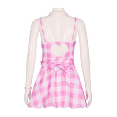 Doll Barbiecore Movie Outfits Pink Gingham Dress with Accessories Y2K Retro Vintage Women's Cosplay Costume Halloween Carnival Masquerade