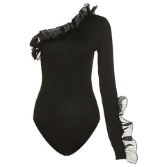 Goth Girl Sexy Y2K Year 2000 Bodysuit Women's Ruffle Japanese Cosplay Costumes Black