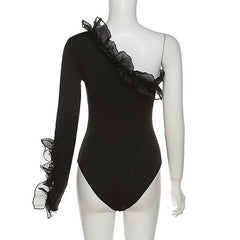 Goth Girl Sexy Y2K Year 2000 Bodysuit Women's Ruffle Japanese Cosplay Costumes Black