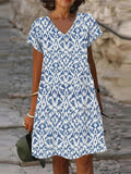 Women's Casual Dress Shift Dress Midi Dress Dark Blue Light Blue Short Sleeve Floral Print Spring Summer V Neck Vacation S M L XL XXL 3XL