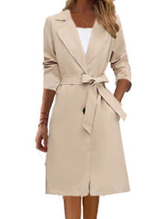 Women's Trench Coat Warm Breathable Outdoor Office Work Button Pocket Single Breasted Turndown OL Style Elegant Modern Solid Color Regular Fit Outerwear Long Sleeve Winter Fall Black Wine Khaki M L