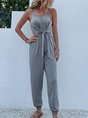 Women's Jumpsuit Lace up Pleated Solid Color V Neck Streetwear Sport Daily Regular Fit Spaghetti Strap Gray S M L Summer