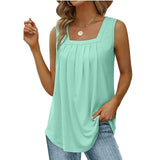 Women's Tank Pleated Solid / Plain Color Basic Square Neck Sleeveless Summer Wine Red Black White Light Green Pink