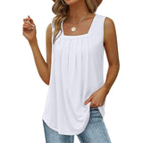 Women's Tank Pleated Solid / Plain Color Basic Square Neck Sleeveless Summer Wine Red Black White Light Green Pink