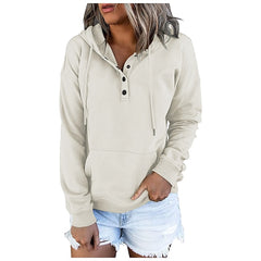 Women's Hoodie Button Pocket Solid Colored Basic Hooded Standard Winter Wine Red Green Black Blue Pink