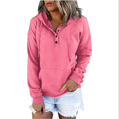 Women's Hoodie Button Pocket Solid Colored Basic Hooded Standard Winter Wine Red Green Black Blue Pink