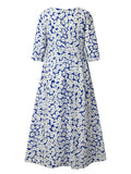 Women's Casual Dress Floral Dress Summer Dress Floral Ruched Pocket Crew Neck Midi Dress Fashion Modern Outdoor Daily Half Sleeve Regular Fit White Blue Green Summer Spring S M L XL XXL