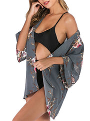 Women's Casual Jacket Outdoor Daily Vacation Spring Regular Coat Regular Fit Breathable Bohemian Style Casual Daily Minimalism Jacket 3/4 Length Sleeve Floral Plain Oversize Print Black White Pink