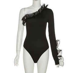 Goth Girl Sexy Y2K Year 2000 Bodysuit Women's Ruffle Japanese Cosplay Costumes Black