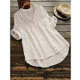 Women's Blouse Cotton Button Front Stripes Light Summer Light Blue Black khaki Light Grey