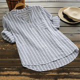 Women's Blouse Cotton Button Front Stripes Light Summer Light Blue Black khaki Light Grey