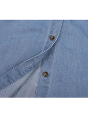 Women's Denim Shirt Dress Maxi long Dress Dark Blue Light Blue Short Sleeve Solid Color Pocket Button Spring Summer Shirt Collar Hot Casual Vintage  S M L XL XXL 3XL / Loose