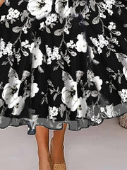 Women's Two Piece Dress Set Casual Dress Chiffon Dress Outdoor Daily Fashion Elegant Print Midi Dress V Neck Half Sleeve Floral Regular Fit Black Pink Gray Summer Spring S M L XL XXL