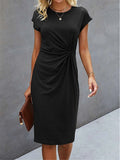 Women's Casual Dress Sheath Dress Summer Dress Midi Dress Knot Front Daily Date Going out Fashion Basic Crew Neck Short Sleeve Regular Fit Black Green Gray Color S M L XL XXL Size