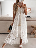 Women's Swing Dress Maxi long Dress White Beige Sleeveless Print Embroidered Lace Spring Summer V Neck Casual Boho S M L XL XXL