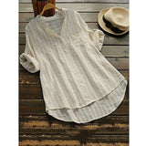 Women's Blouse Cotton Button Front Stripes Light Summer Light Blue Black khaki Light Grey