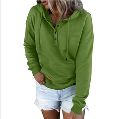 Women's Hoodie Button Pocket Solid Colored Basic Hooded Standard Winter Wine Red Green Black Blue Pink