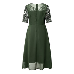 Women‘s Cocktail Party Dress Lace Dress Midi Dress Green Blue Purple Half Sleeve Floral Embroidery Lace Summer Spring Crew Neck Elegant Classic Wedding Guest S M L XL XXL 3XL