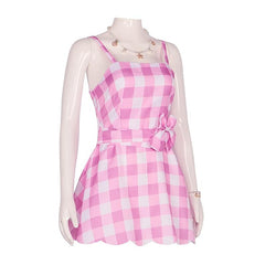 Doll Barbiecore Movie Outfits Pink Gingham Dress with Accessories Y2K Retro Vintage Women's Cosplay Costume Halloween Carnival Masquerade