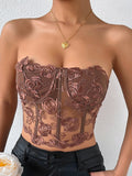 Women's Corset Bustier Black White Pink Floral Lace Backless Sleeveless Holiday Weekend Streetwear Sexy Y2K Strapless Crop Floral S
