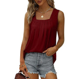 Women's Tank Pleated Solid / Plain Color Basic Square Neck Sleeveless Summer Wine Red Black White Light Green Pink