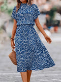 Women's Casual Dress A Line Dress Floral Dress Floral Ditsy Floral Print Crew Neck Midi Dress Fashion Modern Outdoor Date Short Sleeve Loose Fit Black Red Blue Summer Spring S M L XL
