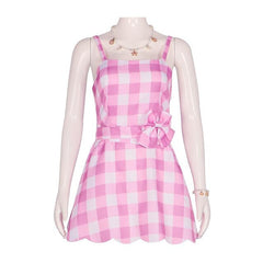 Doll Barbiecore Movie Outfits Pink Gingham Dress with Accessories Y2K Retro Vintage Women's Cosplay Costume Halloween Carnival Masquerade