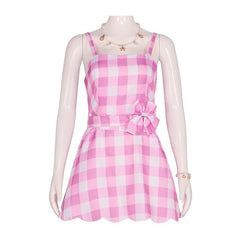 Doll Barbiecore Movie Outfits Pink Gingham Dress with Accessories Y2K Retro Vintage Women's Cosplay Costume Halloween Carnival Masquerade