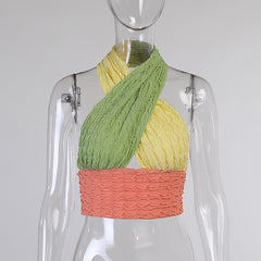 Women's Cross Front Halter Crop Top T-shirt Graphic Tie Back Halter Tee Y2K Clubwear Street Style Summer
