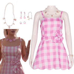 Doll Barbiecore Movie Outfits Pink Gingham Dress with Accessories Y2K Retro Vintage Women's Cosplay Costume Halloween Carnival Masquerade