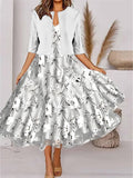 Women's Two Piece Dress Set Casual Dress Chiffon Dress Outdoor Daily Fashion Elegant Print Midi Dress V Neck Half Sleeve Floral Regular Fit Black Pink Gray Summer Spring S M L XL XXL