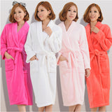 Women Men Flannel Bath Robe Sleepwear Autumn Winter Solid Plush Couple Bathrobe Thick Warm Female Robe Dropshipping