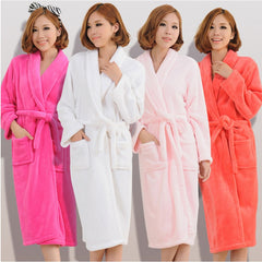 Women Men Flannel Bath Robe Sleepwear Autumn Winter Solid Plush Couple Bathrobe Thick Warm Female Robe Dropshipping