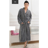 Women Men Flannel Bath Robe Sleepwear Autumn Winter Solid Plush Couple Bathrobe Thick Warm Female Robe Dropshipping