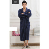 Women Men Flannel Bath Robe Sleepwear Autumn Winter Solid Plush Couple Bathrobe Thick Warm Female Robe Dropshipping