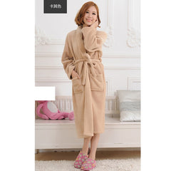 Women Men Flannel Bath Robe Sleepwear Autumn Winter Solid Plush Couple Bathrobe Thick Warm Female Robe Dropshipping
