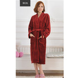 Women Men Flannel Bath Robe Sleepwear Autumn Winter Solid Plush Couple Bathrobe Thick Warm Female Robe Dropshipping