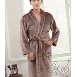Women Men Flannel Bath Robe Sleepwear Autumn Winter Solid Plush Couple Bathrobe Thick Warm Female Robe Dropshipping