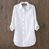 pbong 100% Cotton Spring Summer Women White Blouse Long-sleeved Slim Cotton Casual Work White Shirts Office Lady Button Tops
