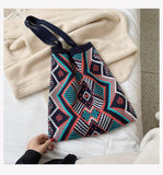 Lady Knitting Gypsy Bohemian Boho Chic Aztec Tote Bag Women Crochet Woolen Open Shopper Top-handle Bag Female Daily Handbag