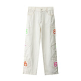 Retro Pocket Letter Print Straight Cargo Pants Men and Women Oversize Jeans Trousers Harajuku Streetwear Casual Denim Pants