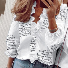 Elegant Boho Floral Print Slim Shirt Office Lady Retro Tops Women Casual Short Sleeve Sexy V-neck Ruffles Blouse Summer