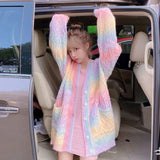 Rainbow Knitted Cardigan Women Autumn winter Sweet Kawaii Sweater Coat Female long Korean Button Down Cardigan Fall Women