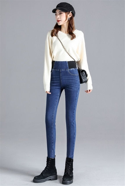 Pants Plus Size 26-34 Slim Jeans For Women Skinny High Waist Jeans Woman Blue Denim Pencil Pants Stretch Waist Women Basic Jeans