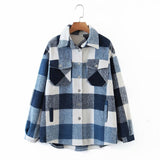 Wixra Womens Plaid Shirt Jacket Coat Ladies Pockets Thick Turn Down Collar Plus Size Female Outerwear