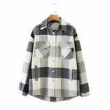 Wixra Womens Plaid Shirt Jacket Coat Ladies Pockets Thick Turn Down Collar Plus Size Female Outerwear